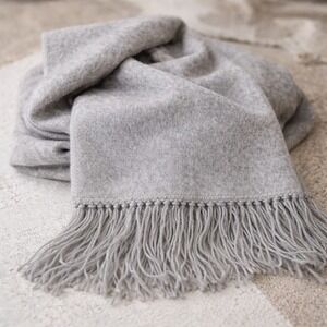 Alpaca Wool Blend Fringe Scarf – Gray Soft Woven Wrap